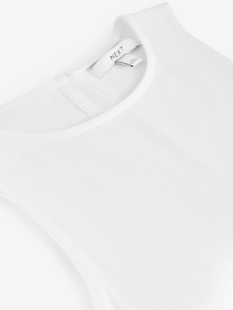 Blanco - Sleeveless Racer Puffball 100% Cotton Midi Dress - Imagen 5 de 5 Blanco - Sleeveless Racer Puffball 100% Cotton Midi Dress - Imagen 5 de 5