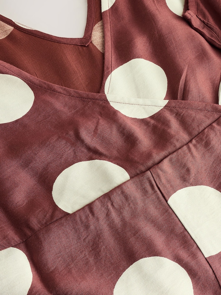 Chocolate Brown Polkadot Tie Waist V-Neck Jumpsuit - Image 2 of 3
