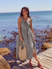 Mono Gingham Strappy Tie Front Midi Dress - Image 2 of 7