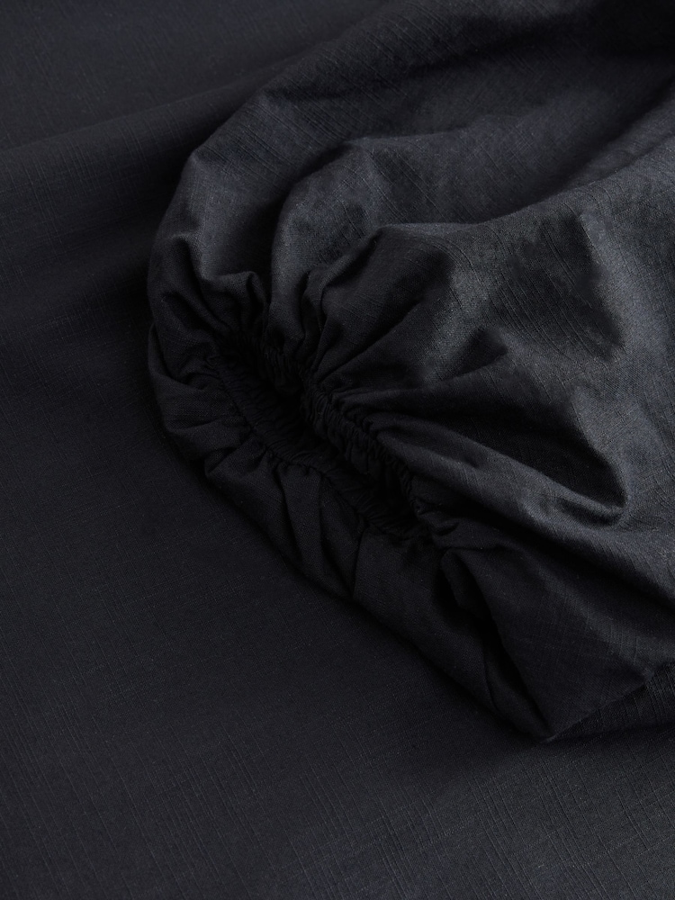 Black 100% Cotton Puff Sleeve Tie Front Mini Dress - Image 2 of 3