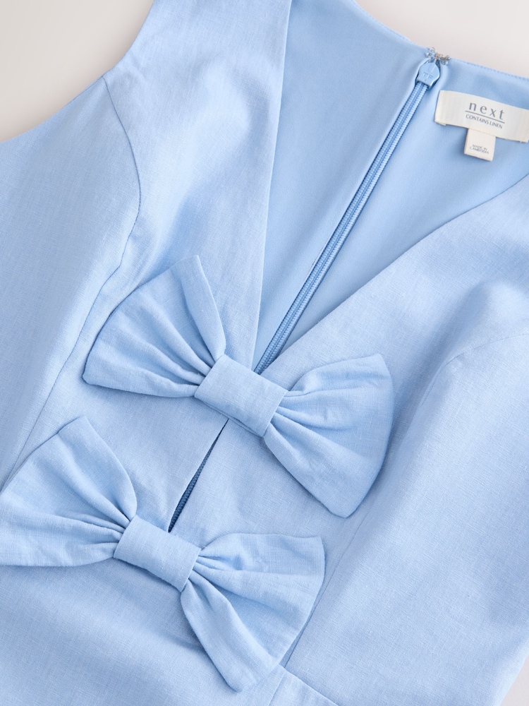 Pastel Blue Sleeveless Bow Front Cotton Rich Mini Dress - Image 7 of 7 Pastel Blue Sleeveless Bow Front Cotton Rich Mini Dress - Image 7 of 7