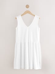 Blanco - 100% Cotton V-Neck Jersey Mini Summer Dress - Imagen 1 de 3