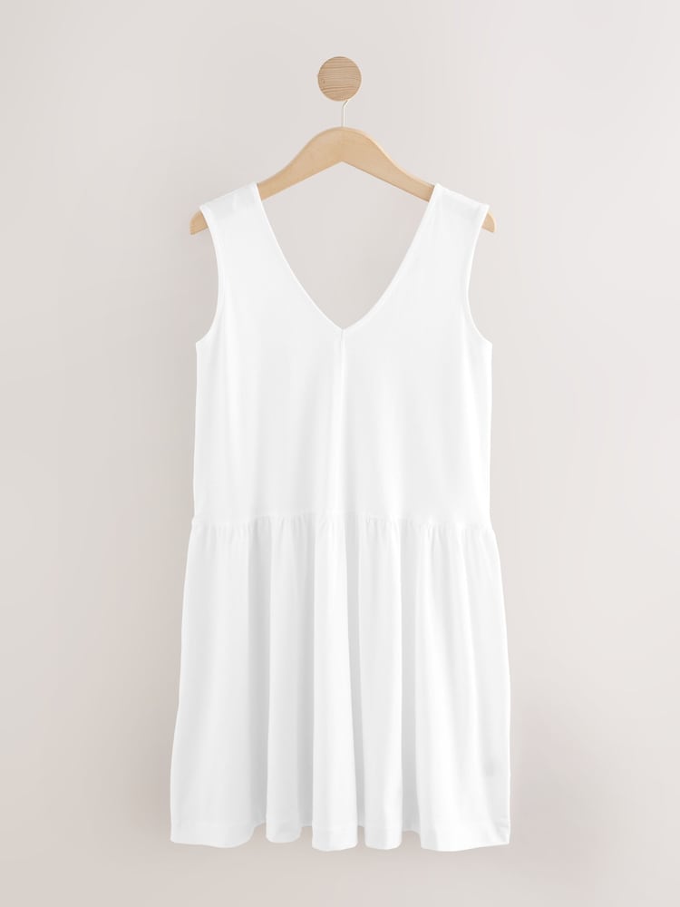 Blanco - 100% Cotton V-Neck Jersey Mini Summer Dress - Imagen 1 de 3