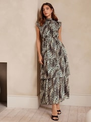 Animal Leopard Print Printed High Neck Tiered Occasion Maxi Dress - Image 2 of 7
