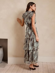 Animal Leopard Print Printed High Neck Tiered Occasion Maxi Dress - Image 3 of 7