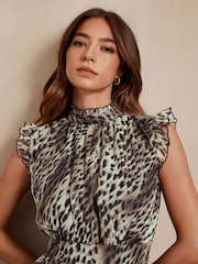 Animal Leopard Print Printed High Neck Tiered Occasion Maxi Dress - Image 4 of 7