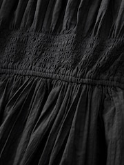Black Puff Sleeve Seersucker Midi Summer Dress - Image 8 of 8