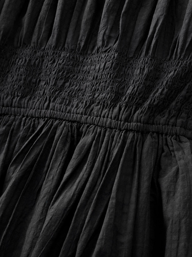 Black Puff Sleeve Seersucker Midi Summer Dress - Image 8 of 8