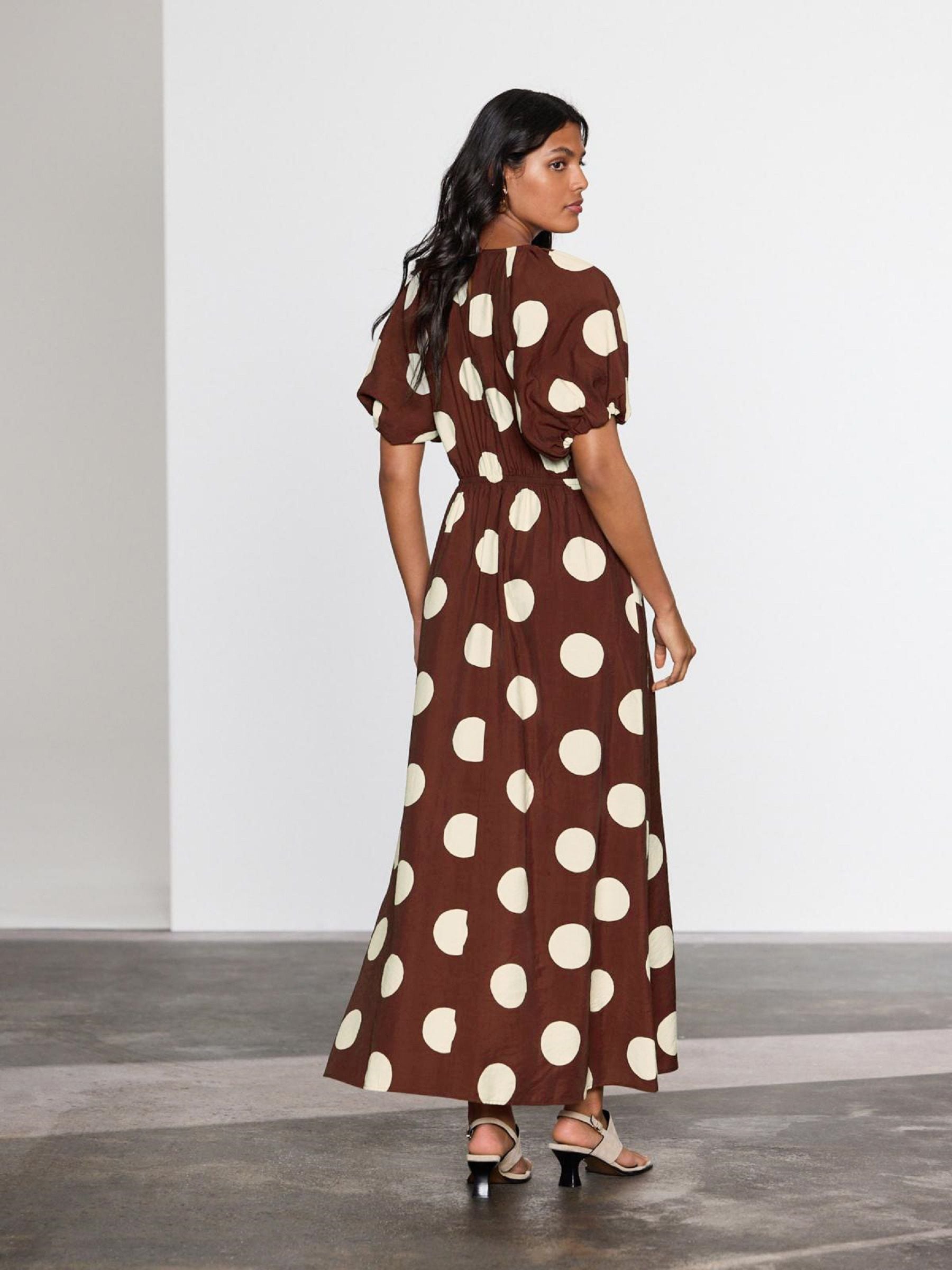 Buy Chocolate Brown Spot Puff Sleeve Midi Dress from Next India