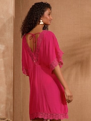 Love & Roses Pink Mini Lace Trim Tassel Tie Detail Kaftan - Image 6 of 6