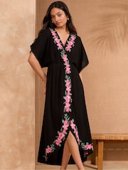 Love & Roses Black Embroidered Kaftan - Image 1 of 4