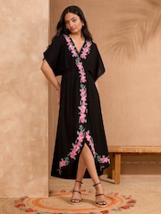 Love & Roses Black Petite Embroidered Kaftan - Image 1 of 4