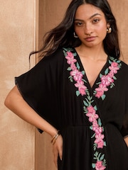 Love & Roses Black Petite Embroidered Kaftan - Image 4 of 4