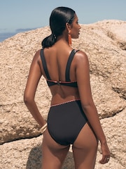 Love & Roses Black Embroidered Tummy Control High Waisted Bikini Bottoms - Image 3 of 4