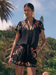Love & Roses Black Parrot Embroidered Tropical Beach Shorts - Image 4 of 4