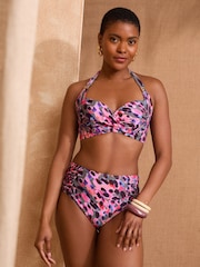 Love & Roses Khaki Green Animal Wrap Halter Bikini Top - Image 3 of 4
