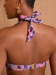 Love & Roses Khaki Green Animal Wrap Halter Bikini Top - Image 4 of 4
