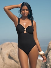 Love & Roses Black Textured Shell Trim Swimsuit - Image 3 of 5