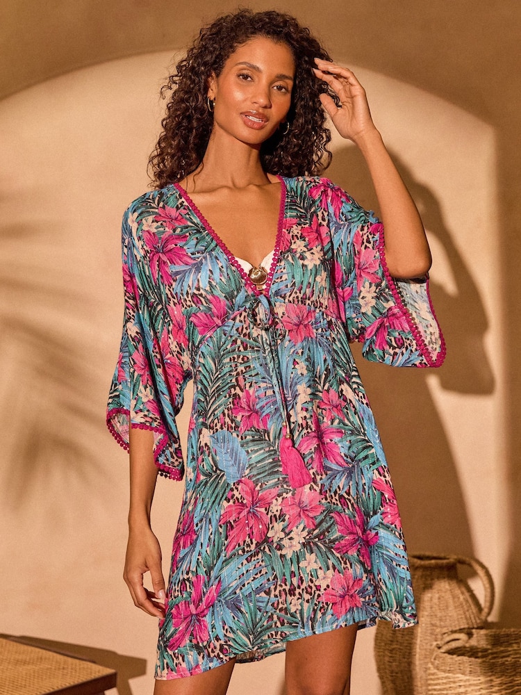 Love & Roses Palm Animal Sequin Lurex Kaftan - Image 1 of 4