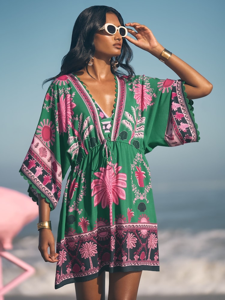 Caftan Love & Roses tropical en viscose - Image 1 of 4