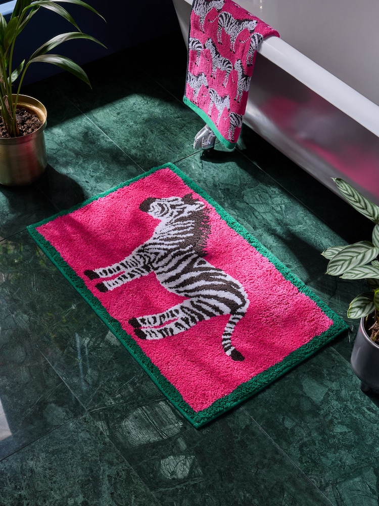 Pink Zebra 100% Cotton Bath Mat - Image 1 of 3