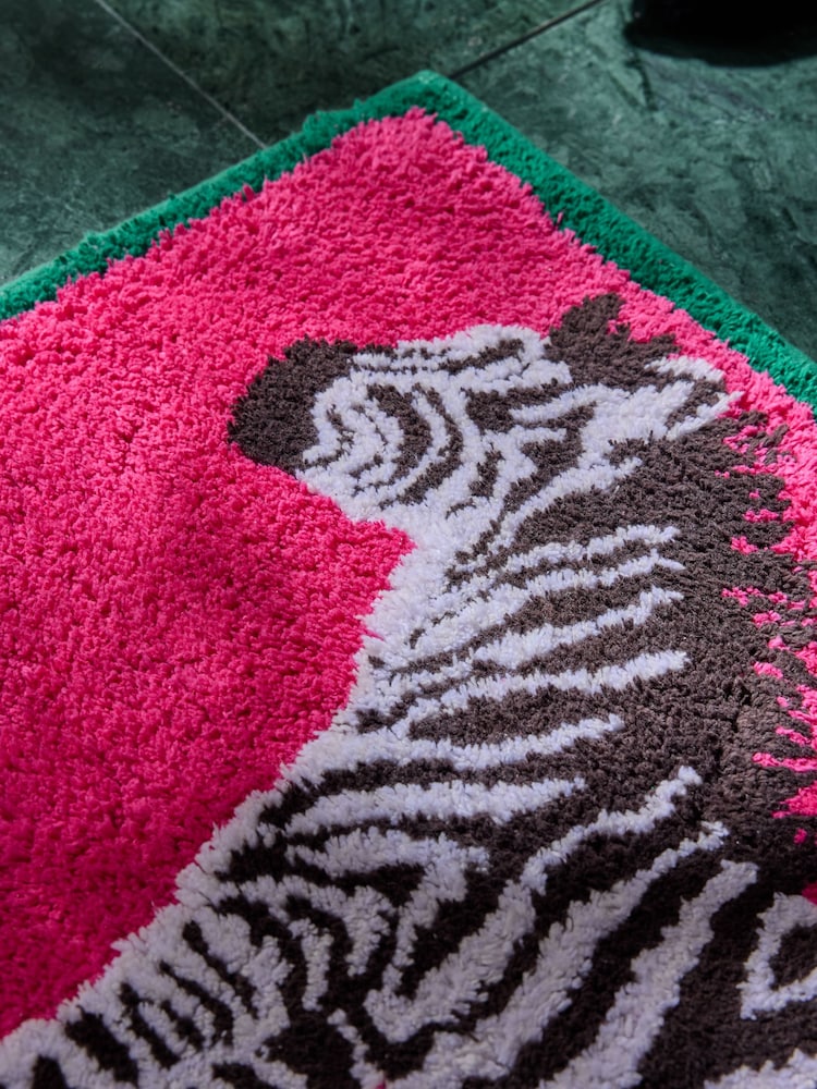 Pink Zebra 100% Cotton Bath Mat - Image 2 of 3