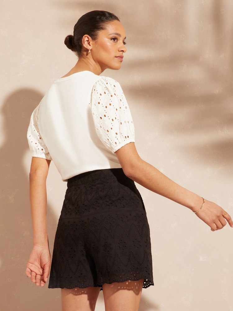 Love & Roses Black Elasticated Back Broderie Shorts - Image 3 of 4