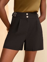 Love & Roses Black Petite Tab Tailored Button Shorts - Image 1 of 4
