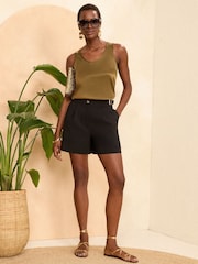 Love & Roses Black Petite Tab Tailored Button Shorts - Image 3 of 4