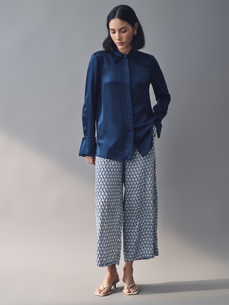 Emme Marella Blue Albi Geometric Trousers - Image 1 of 4