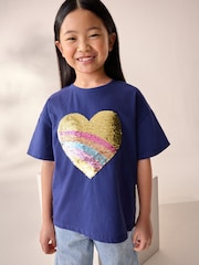 Navy Sequin Heart Print T-Shirt (3-16yrs) - Image 1 of 8