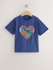 Navy Sequin Heart Print T-Shirt (3-16yrs) - Image 5 of 8