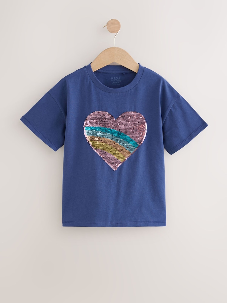 Navy Sequin Heart Print T-Shirt (3-16yrs) - Image 5 of 8