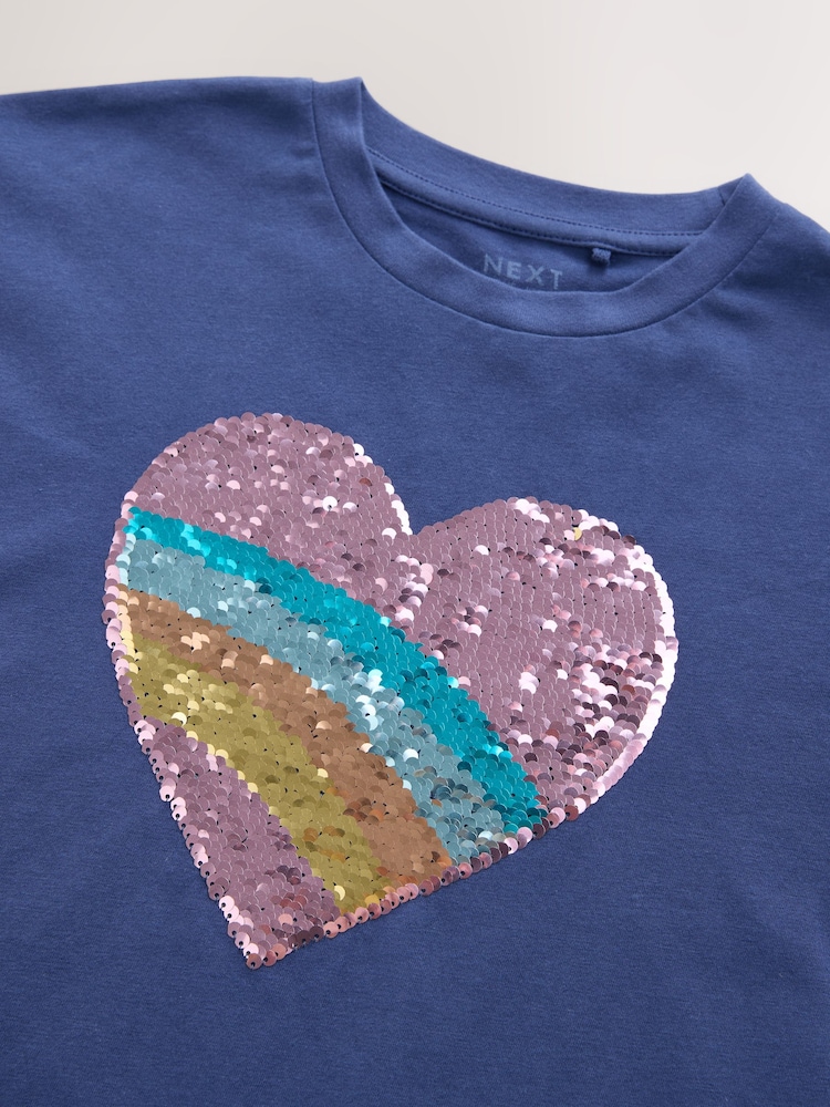 Navy Sequin Heart Print T-Shirt (3-16yrs) - Image 7 of 8