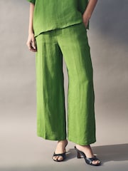 Emme Marella Green Silvana Long 100% Linen Trousers - Image 1 of 6