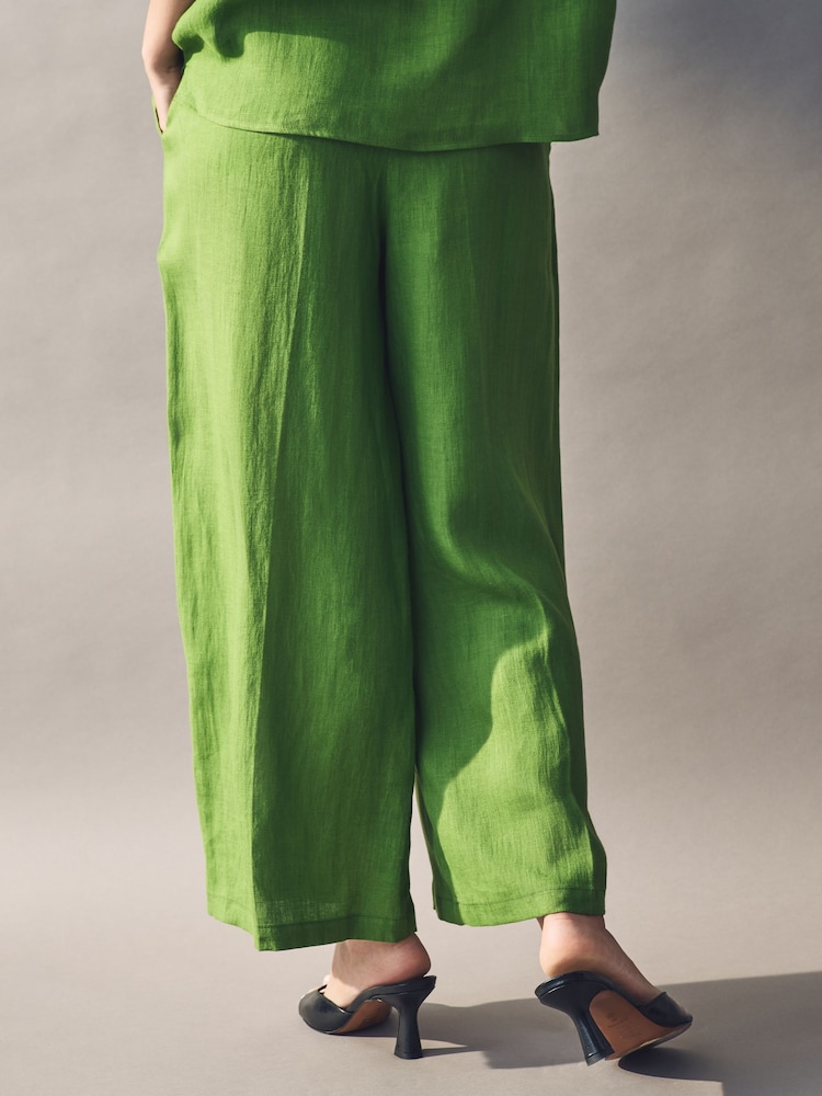 Emme Marella Green Silvana Long 100% Linen Trousers - Image 2 of 6