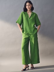 Emme Marella Green Silvana Long 100% Linen Trousers - Image 4 of 6