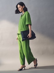 Emme Marella Green Silvana Long 100% Linen Trousers - Image 5 of 6