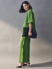 Emme Marella Green Silvana Long 100% Linen Trousers - Image 6 of 6