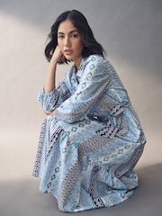 Emme Marella Blue Tisana 100% Cotton Dress - Image 4 of 4
