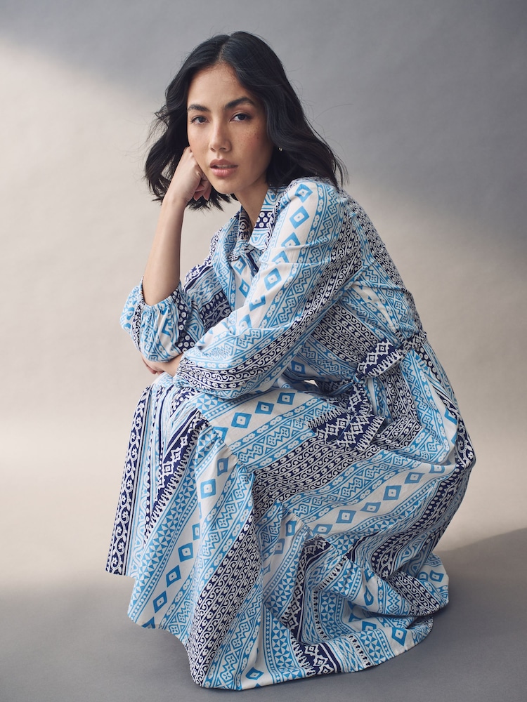 Emme Marella Blue Tisana 100% Cotton Dress - Image 4 of 4