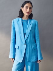 Emme Marella Blue 100% Linen Orata Jacket - Image 1 of 5