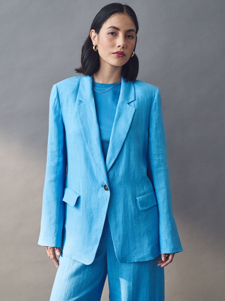 Emme Marella Blue 100% Linen Orata Jacket - Image 1 of 5