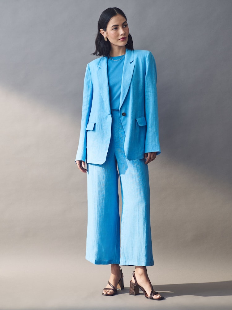 Emme Marella Blue 100% Linen Orata Jacket - Image 2 of 5