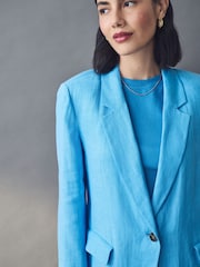 Emme Marella Blue 100% Linen Orata Jacket - Image 4 of 5
