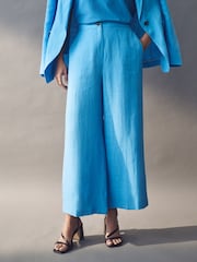 Emme Marella Blue Silvana Long 100% Linen Trousers - Image 1 of 5