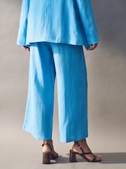 Emme Marella Blue Silvana Long 100% Linen Trousers - Image 2 of 5