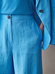 Emme Marella Blue Silvana Long 100% Linen Trousers - Image 3 of 5