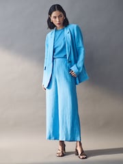 Emme Marella Blue Silvana Long 100% Linen Trousers - Image 4 of 5
