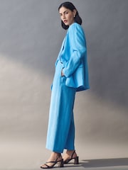 Emme Marella Blue Silvana Long 100% Linen Trousers - Image 5 of 5